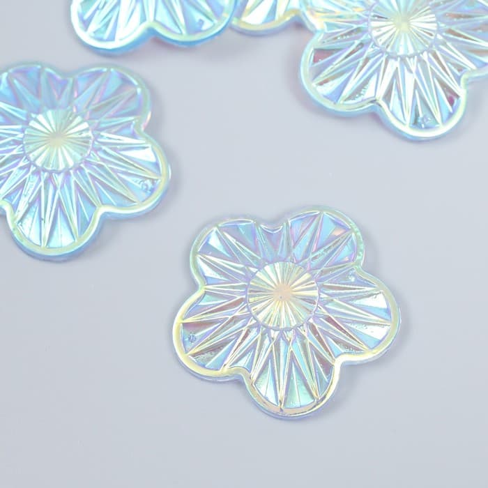 Декор для творчества пластик «Цветок», голография перламутр, набор 6 шт., 3.5×3.5 см