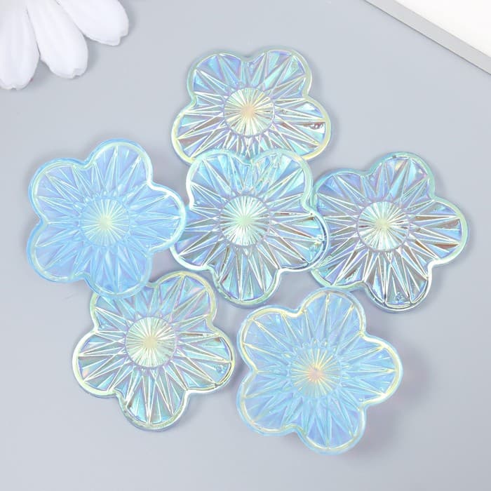 Декор для творчества пластик «Цветок», голография перламутр, набор 6 шт., 3.5×3.5 см