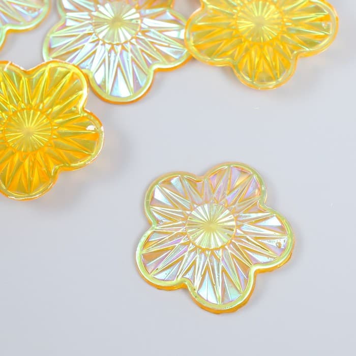 Декор для творчества пластик «Цветок», голография оранж, набор 6 шт., 3.5×3.5 см