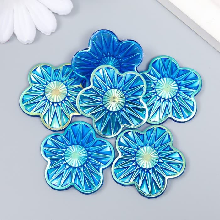 Декор для творчества пластик «Цветок», голография синий, набор 6 шт., 3.5×3.5 см
