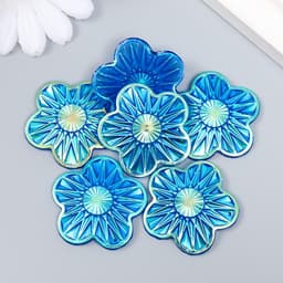 Декор для творчества пластик «Цветок», голография синий, набор 6 шт., 3.5×3.5 см