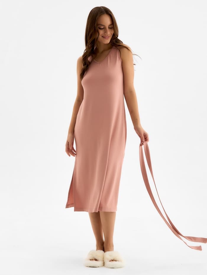 Сорочка миди ночная женская MINAKU: Home collection, тёмно-бежевая, размер 44