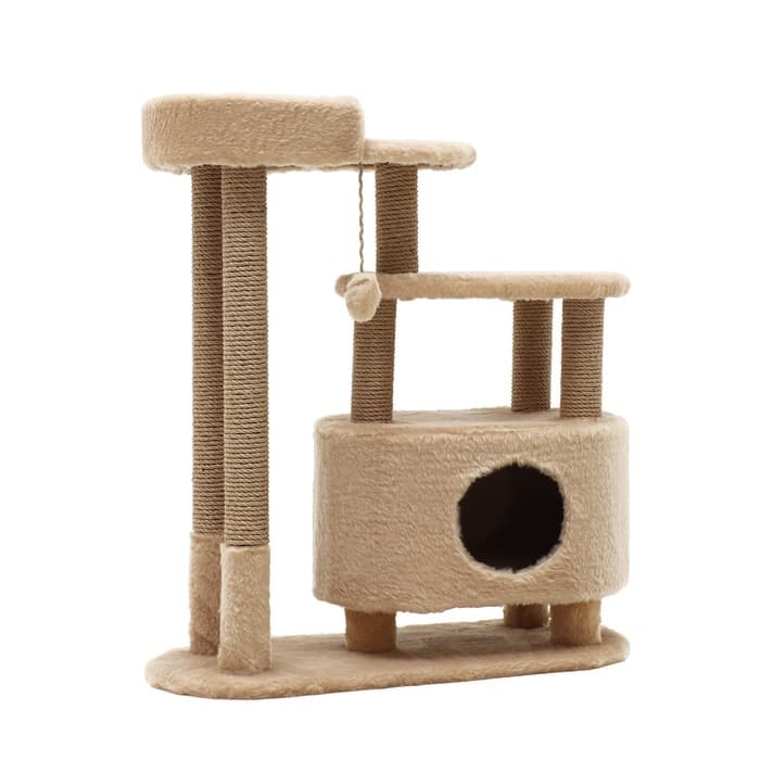 Домик для кошек с когтеточкой, 80×33×91 см, овальный, с площадкой, джут, цвет МИКС