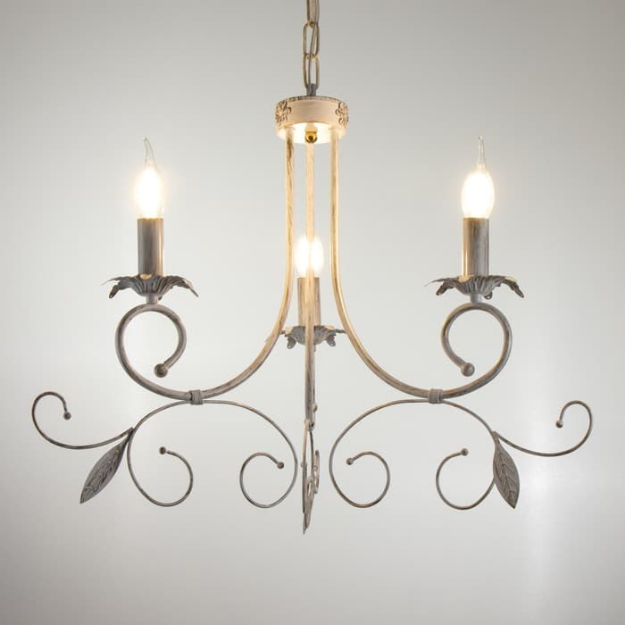 Люстра потолочная BayerLux «Айрис», 3xE14, 40 Вт, белый с золотой патиной, 66×66×46-105 см