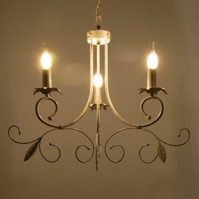 Люстра потолочная BayerLux «Айрис», 3xE14, 40 Вт, белый с золотой патиной, 66×66×46-105 см