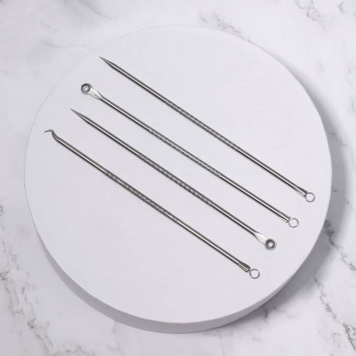 Косметологический набор, 4 предмета, в пластиковом футляре, 11.5 см, серебристый