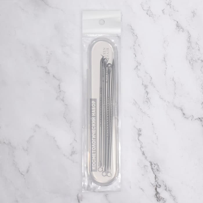 Косметологический набор, 4 предмета, в пластиковом футляре, 11.5 см, серебристый