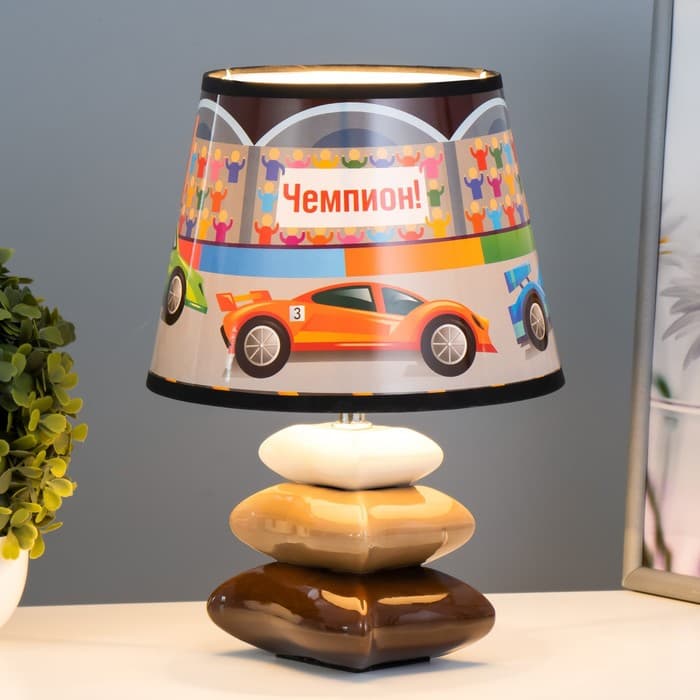 Настольная лампа с абажуром RISALUX «Гонки», Е14, 15 Вт, бело-чёрный, 20×20×28 см