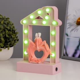 Фигурка светящаяся RISALUX «Влюбленные», 14хLED, ночник, 4000 К, USB, 3×АА, розовый, 24.5×7×15.5 см