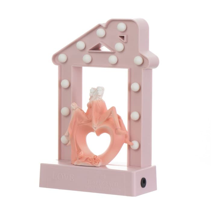 Фигурка светящаяся RISALUX «Влюбленные», 14хLED, ночник, 4000 К, USB, 3×АА, розовый, 24.5×7×15.5 см