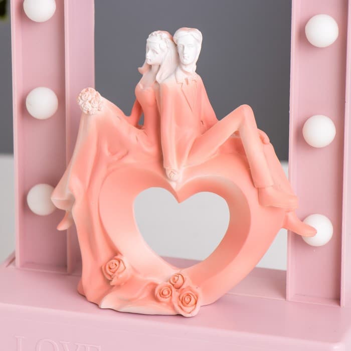 Фигурка светящаяся RISALUX «Влюбленные», 14хLED, ночник, 4000 К, USB, 3×АА, розовый, 24.5×7×15.5 см