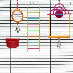 Набор игрушек для птиц, 35×28 см, 5 предметов: ванночка, кормушка, зеркальце, качели, лесенка