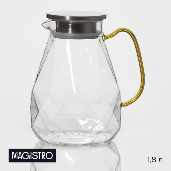 Кувшин для воды Magistro «Льдинка», 1.75 л, 14×21 см, с металлической крышкой, стекло, прозрачный