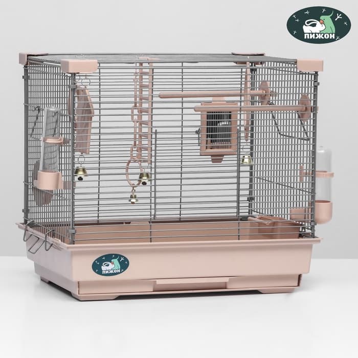 Клетка для птиц «Пижон» №100, разборная, 42×30×37 см, укомплектованная, бежевая