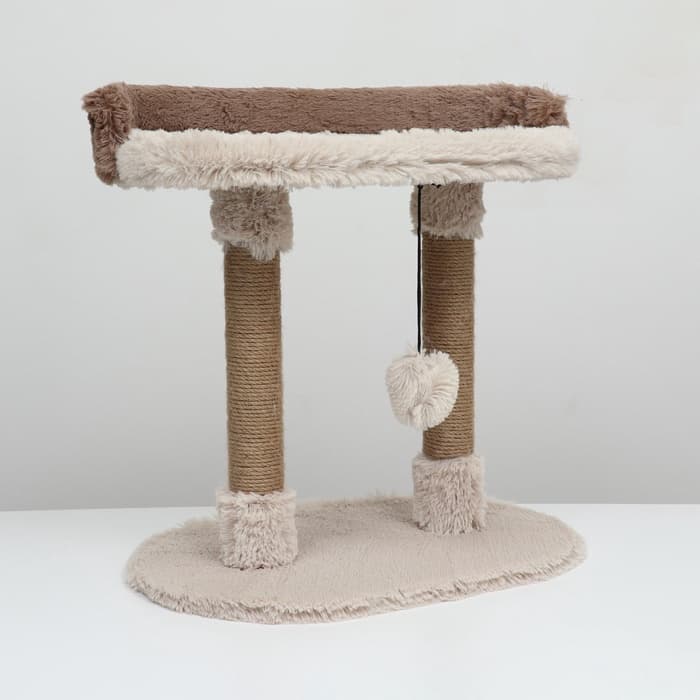 Когтеточка c лежанкой «Пижон», 58×36×39 см, овальная, пушистый мех, джут, бежевая