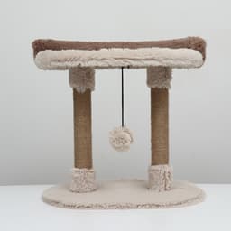 Когтеточка c лежанкой «Пижон», 58×36×39 см, овальная, пушистый мех, джут, бежевая