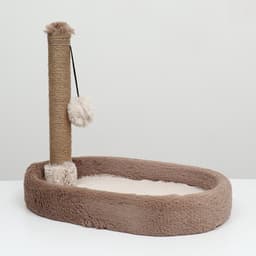 Лежанка с когтеточкой «Пижон», овальная, 55×36×47 см, пушистый мех, джут, коричневая