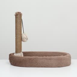 Лежанка с когтеточкой «Пижон», овальная, 55×36×47 см, пушистый мех, джут, коричневая