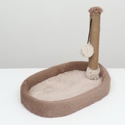 Лежанка с когтеточкой «Пижон», овальная, 55×36×47 см, пушистый мех, джут, коричневая