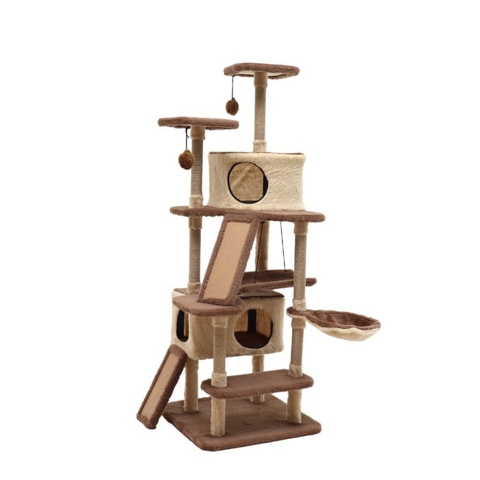 Комплекс для кошек, 77×90×163 см, разборный, с когтеточкой, 8 уровней, бежевый