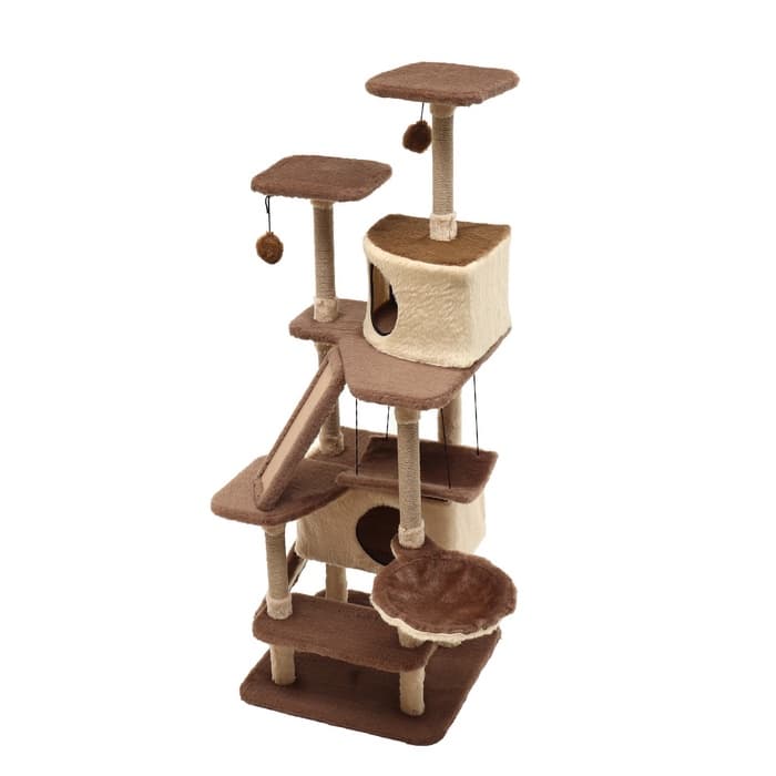 Комплекс для кошек, 77×90×163 см, разборный, с когтеточкой, 8 уровней, бежевый
