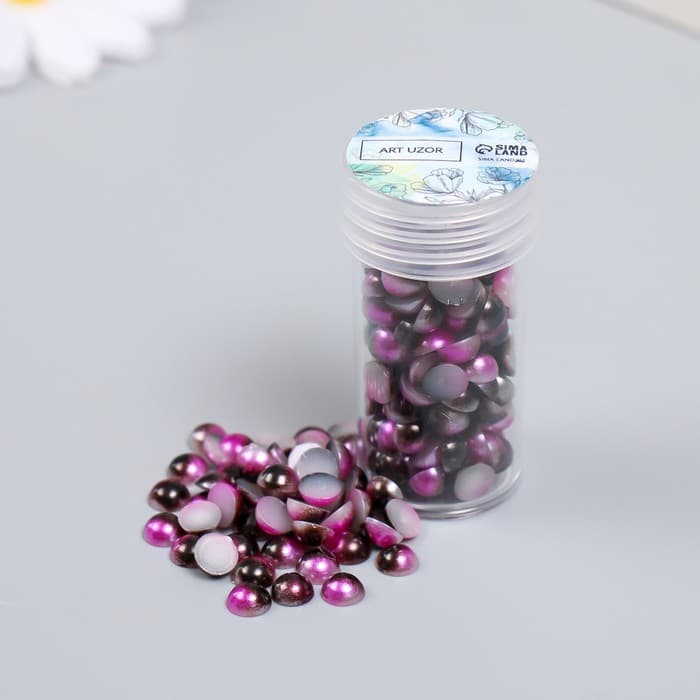 Декор «Полубусины и стразы. Градиент фиолетовый», d=6 мм, 10 г, 200 шт., 5×2.5 см, МИКС
