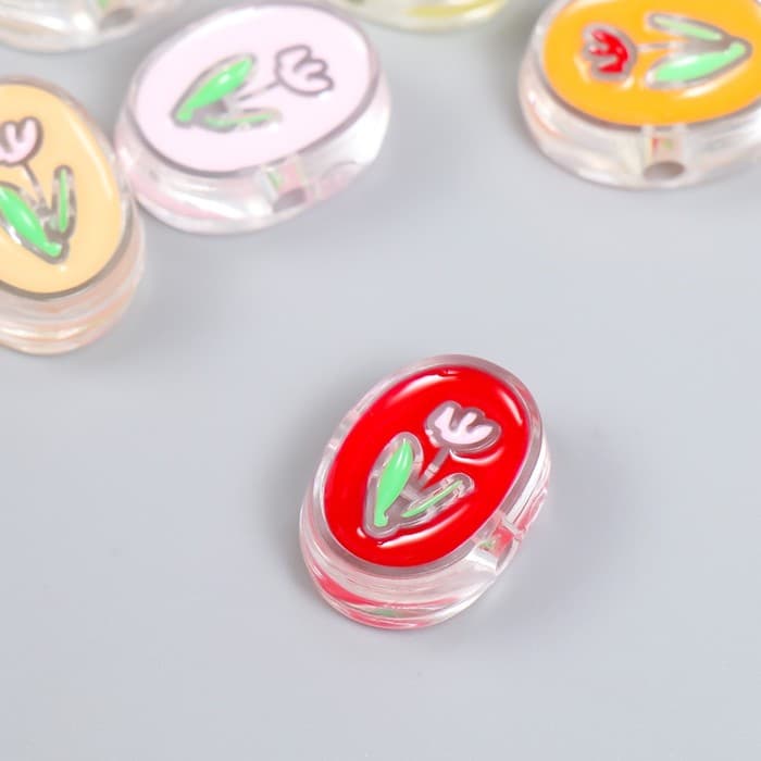 Бусина пластик «Летний бриз. Тюльпан в овале», глянец, 2.2×1.5×0.8 см, МИКС