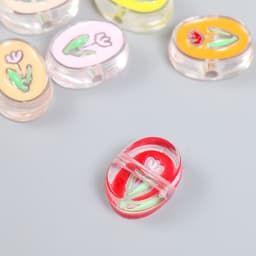 Бусина пластик «Летний бриз. Тюльпан в овале», глянец, 2.2×1.5×0.8 см, МИКС