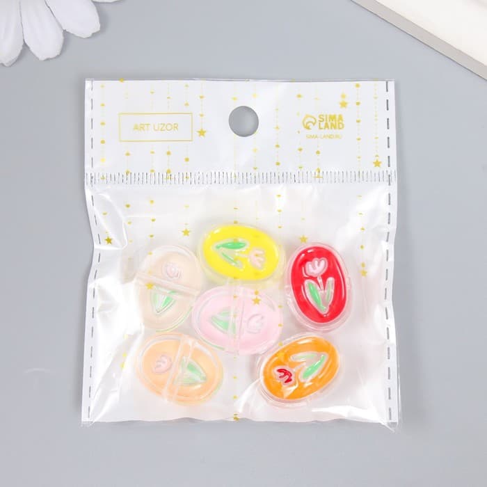 Бусина пластик «Летний бриз. Тюльпан в овале», глянец, 2.2×1.5×0.8 см, МИКС