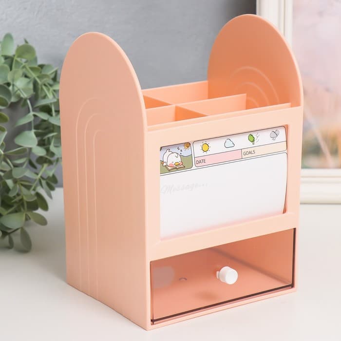 Шкатулка - органайзер для хранения мелочей «Лаконичность», пластик, розовая, 12×14.2×21 см