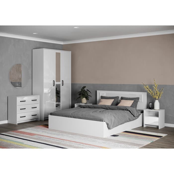 Спальный гарнитур «Клик Мебель. Соня», комплект 5 предметов, цвет белый брилл/ белый