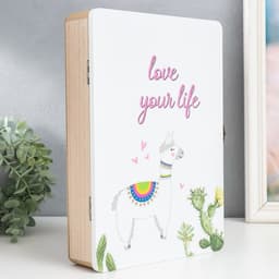 Ключница настенная «Лама и кактусы», дерево, 6 крючков, панно декоративное, 20×5.5×29 см