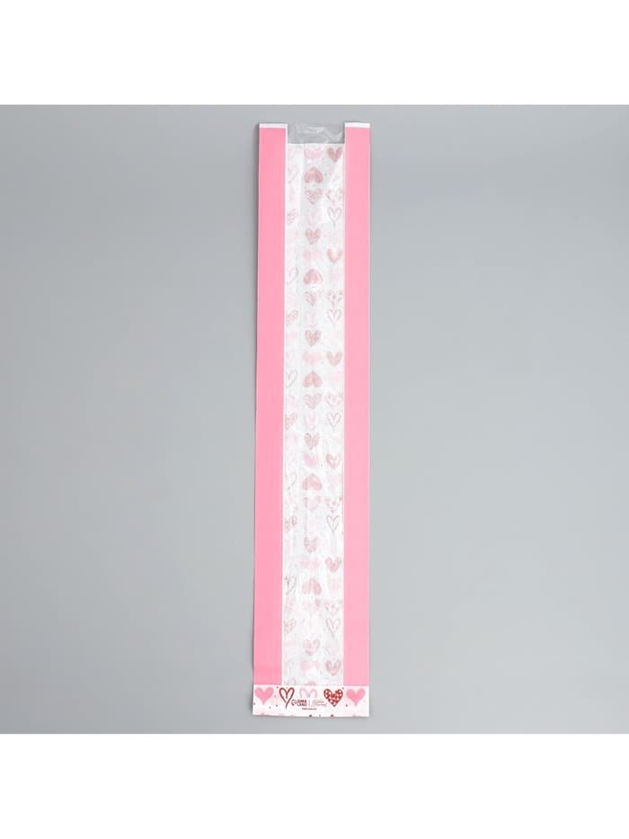 Пакет бумажный фасовочный, крафт, «Сердечки» 11×57.5×4 см с окном
