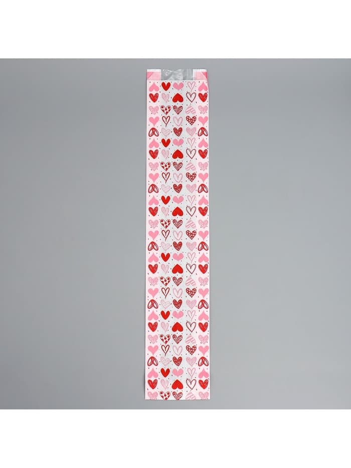 Пакет бумажный фасовочный, крафт, «Сердечки» 11×57.5×4 см с окном