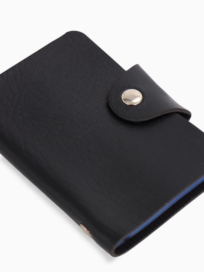 Визитница на кнопке, 12 карт, однотонная, чёрная