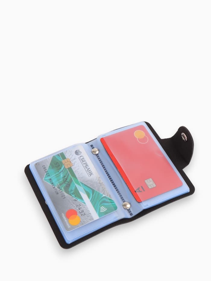 Визитница на кнопке, 12 карт, однотонная, чёрная