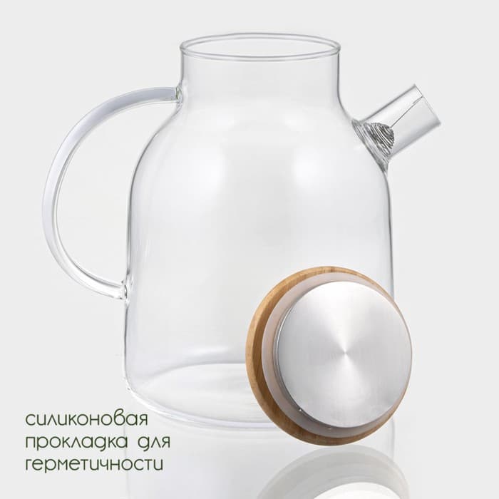 Заварочный чайник BellaTenero «Эко», 1.8 л, с бамбуковой крышкой, металлический фильтр, стекло