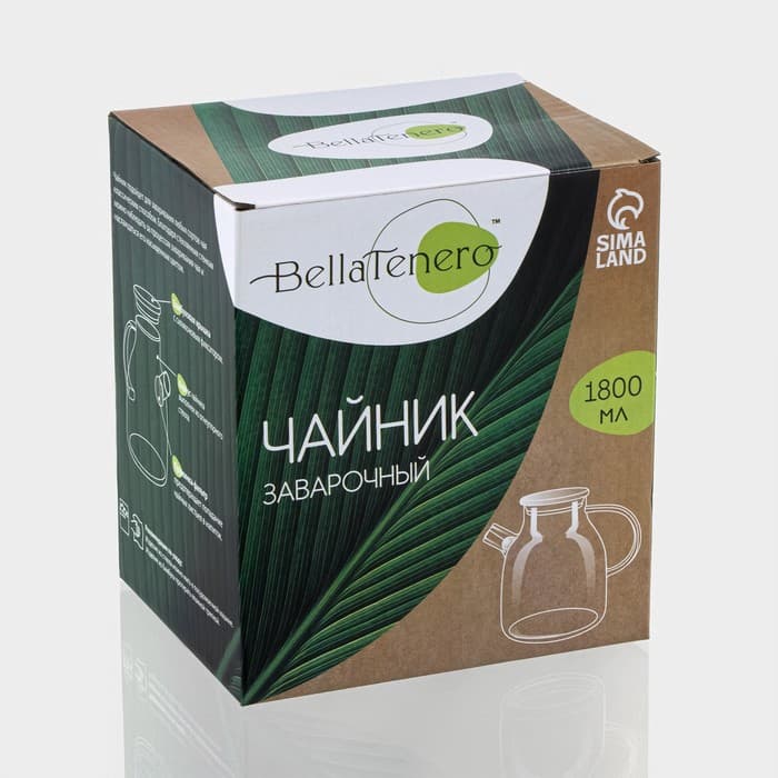 Заварочный чайник BellaTenero «Эко», 1.8 л, с бамбуковой крышкой, металлический фильтр, стекло