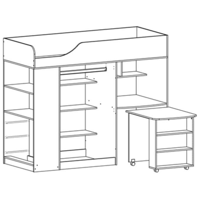 Кровать – чердак «Каприз 8», с столом, с шкафом, 2040×1102×1695 мм, цвет анкор белый