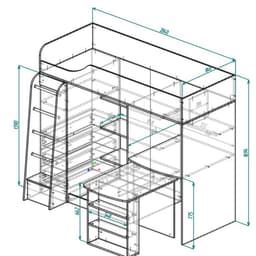 Кровать – чердак «Каприз 8», с столом, с шкафом, 2040×1102×1695 мм, цвет анкор белый
