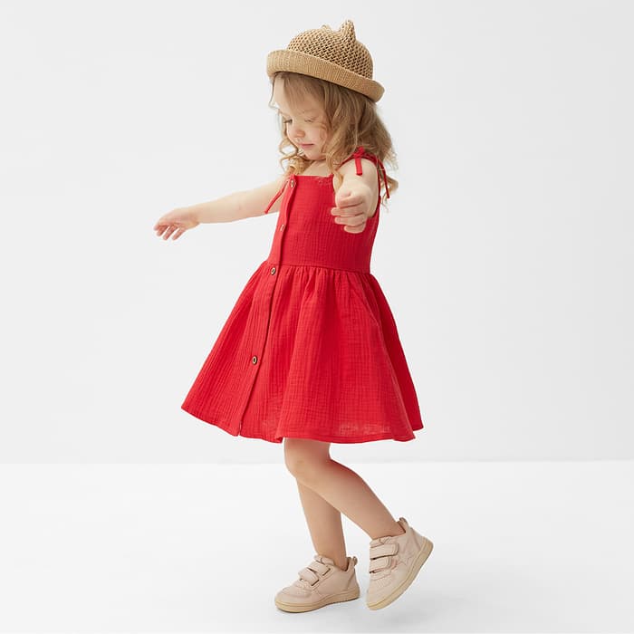 Сарафан для девочки MINAKU: muslin clouds, красный, рост 104 см