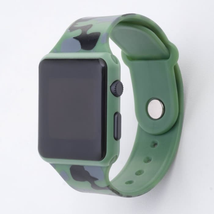 Часы наручные электронные с камуфляжным, силиконовым ремешком, зелёный камуфляж