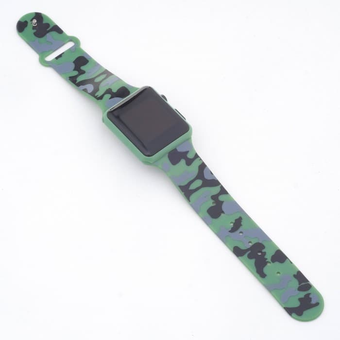 Часы наручные электронные с камуфляжным, силиконовым ремешком, зелёный камуфляж