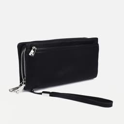 Портмоне мужское на молниях, отдел для купюр, для карт, для монет, цвет чёрный