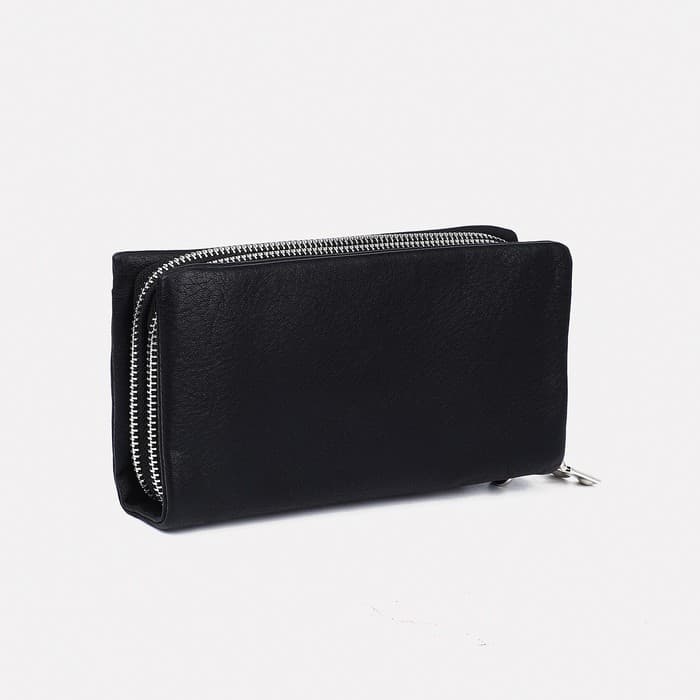 Портмоне мужское на молниях, отдел для купюр, для карт, для монет, цвет чёрный