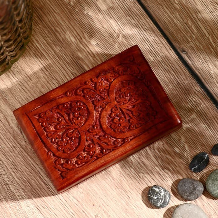 Шкатулка резная «Два сердца», 15×10×6.5 см, дерево