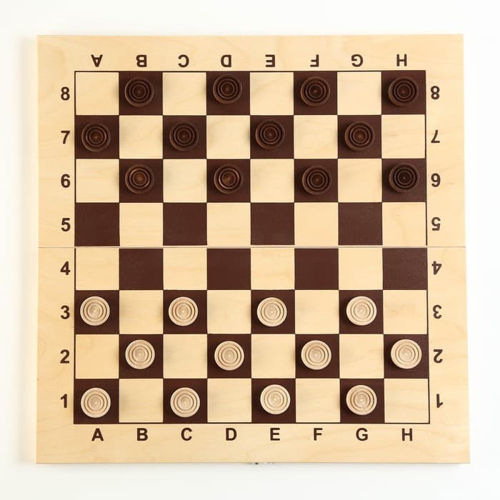 Шашки деревянные, настольная игра, с доской 43×43 см, с подклейкой, d=2.8 см