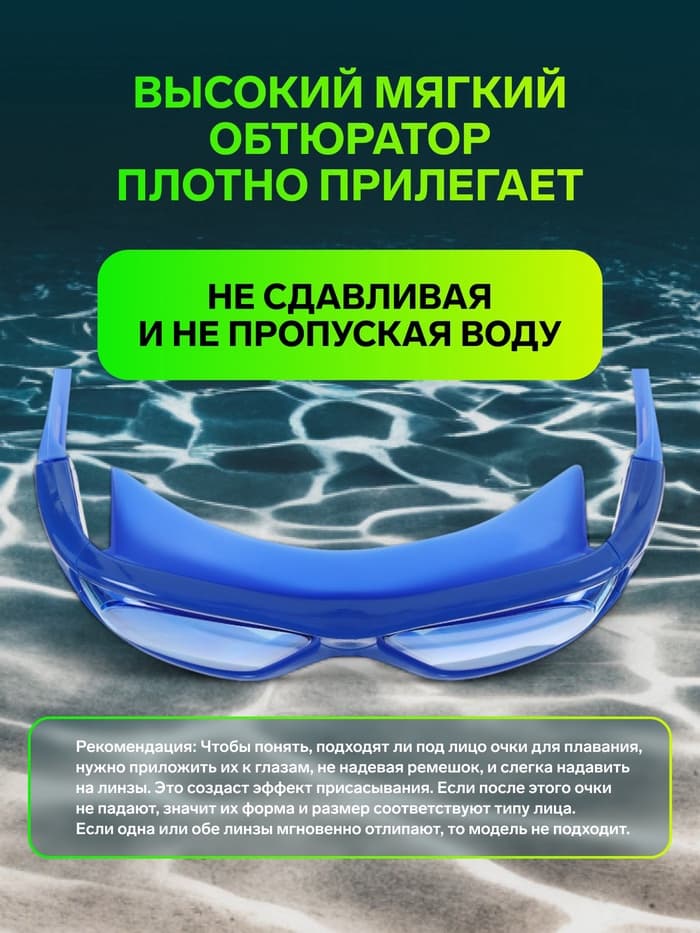 Очки для плавания ONLYTOP, беруши, синие