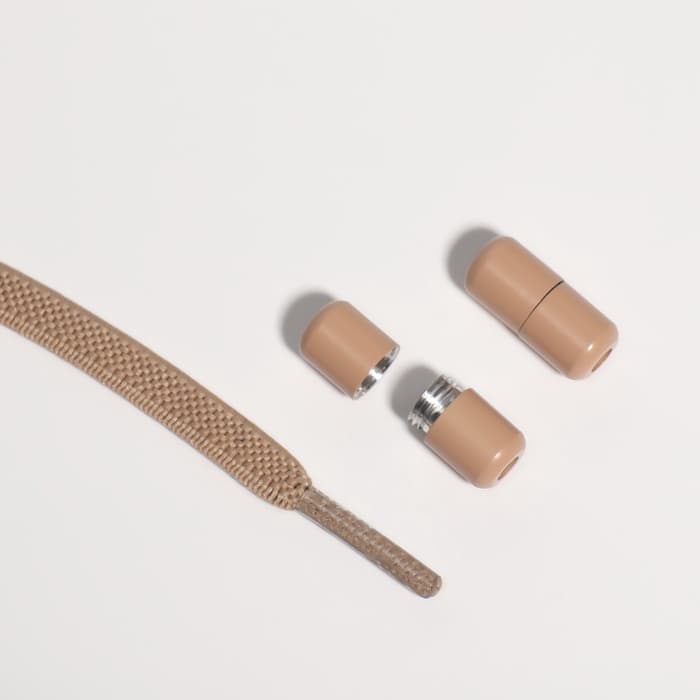 Шнурки для обуви, пара, плоские, с фиксатором, эластичные, 6 мм, 100 см, бежевые