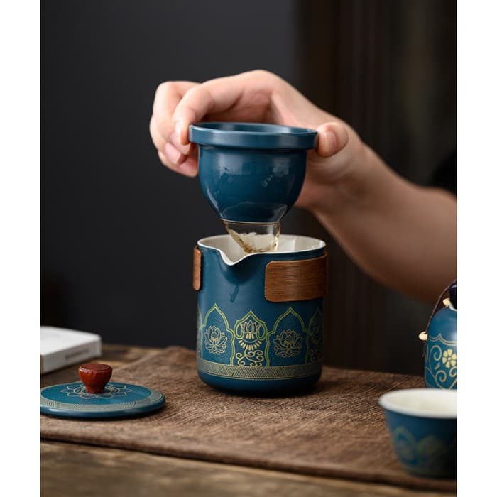 Набор для чайной церемонии ДЖЕКИЧАЙ, 6 предметов, на 3 персоны, чашка 46 мл, чайник 250 мл, синий